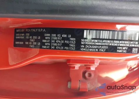 2020 Jeep Renegade Upland 4X4 from USA, damaged, VIN ZACNJBAB1LPL92531